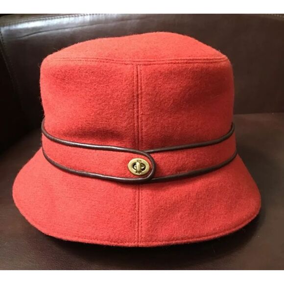 GORGEOUS Classy Classic Coach Women's Wool Blend Bucket Hat Sunset Red Size M/L - Picture 9 of 11